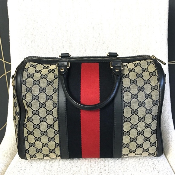 Authentic Gucci Boston satchel bag grey navy - Picture 5 of 16